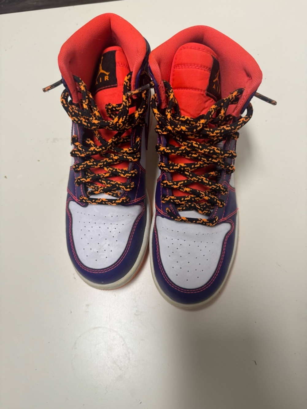 Jordan High-Top Sneakers in Purple, White & Orange